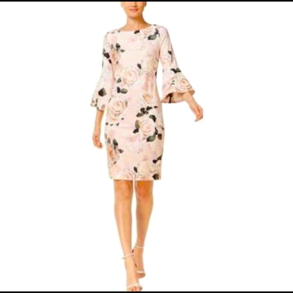 Calvin Klein Blush Floral Pink Bell Sleeve Dress